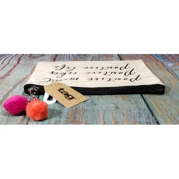 Positive Zip Pouch with Pom‎ Pom Accent - Picture 7 of 9